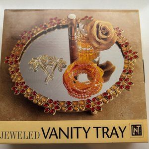Jeweled vanity tray. Never used. In box. 9.75 inch diameter